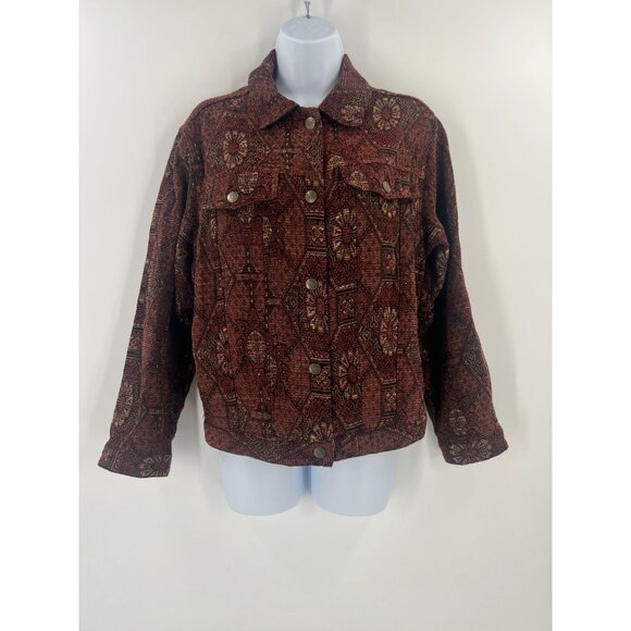 The Territory Ahead Women Size M Brown Geometric Tapestry Button Down Jacket - Picture 8 of 8